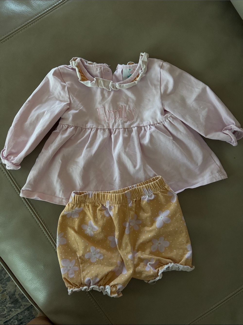 Pink Ruffle Peplum Top & Yellow Floral Bloomers Set